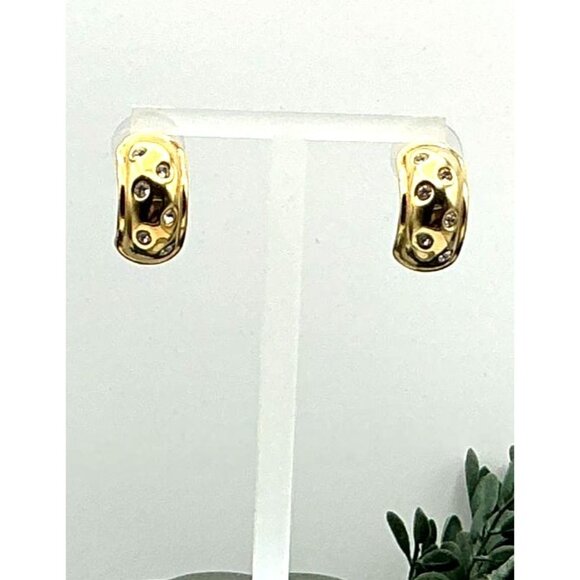 Gold tone Half Hoop Crystal Rhinestone Earrings By Nolan Miller - Picture 6 of 6